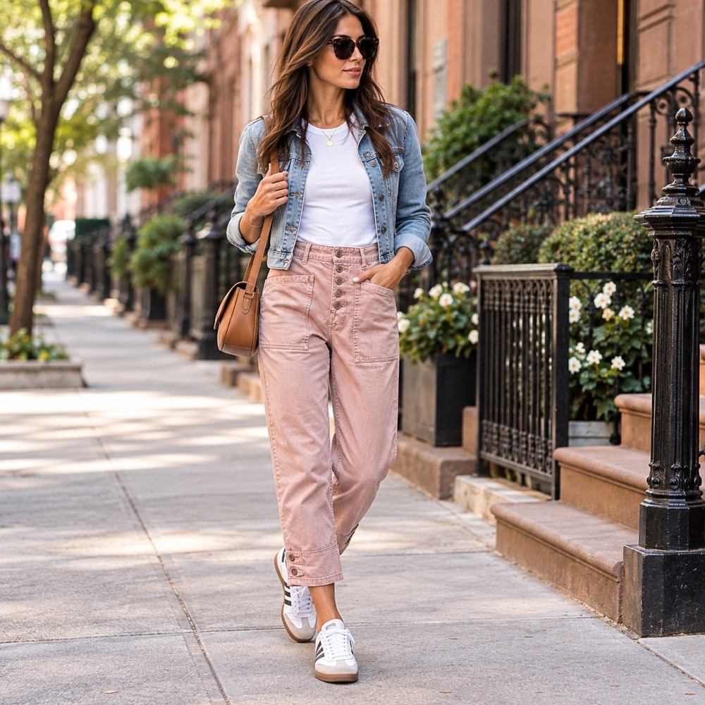 Pistola Pink Utility Pants High Rise Button Fly Cropped Cotton P6136SOL-LID 24